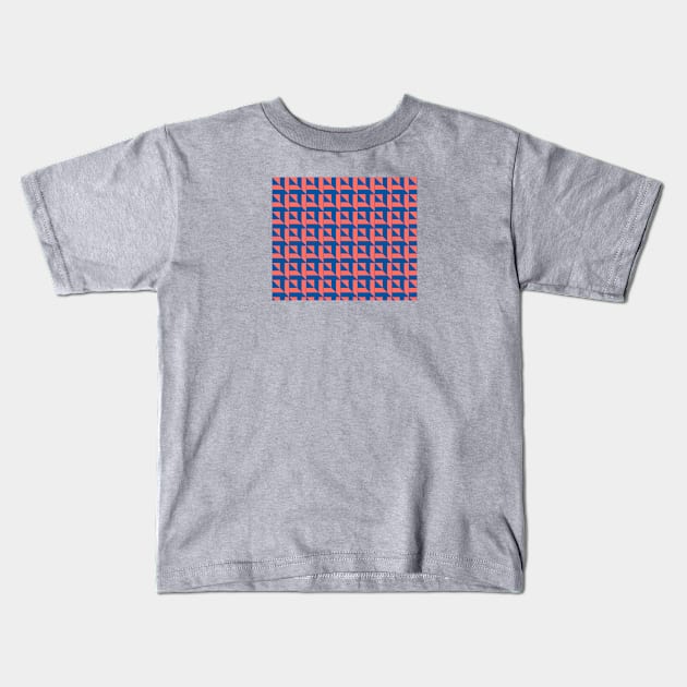 Squares pattern in Living Coral and Blue Kids T-Shirt by NolkDesign